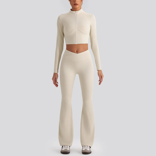 V-Waist Flare Pants Two-Piece Set