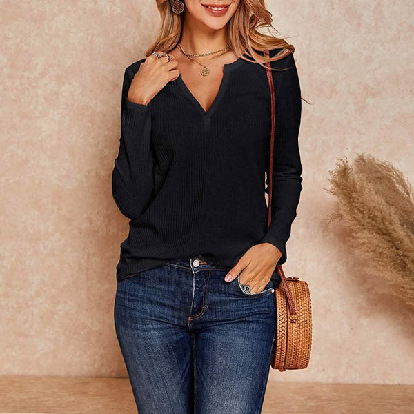 V-Neck Waffle Knit Henley Top