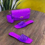 Neon Color Casual Transparent Flat Slippers And Mini PU Bag Set