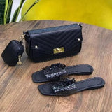 Neon Color Casual Transparent Flat Slippers And Mini PU Bag Set
