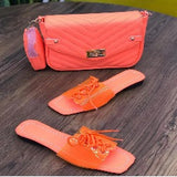 Neon Color Casual Transparent Flat Slippers And Mini PU Bag Set