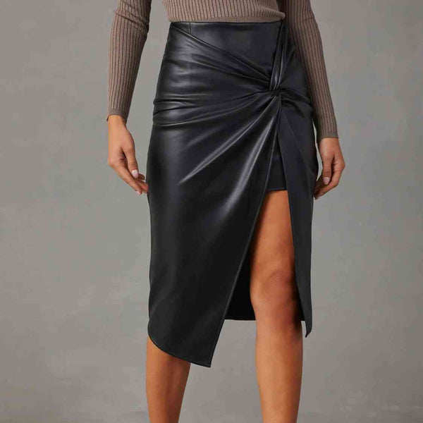Twist Detail High Waist Slit Skirt
