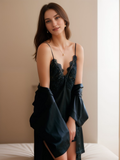 Floral Lace Satin Slip & Robe Set