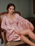 Floral Lace Satin Slip & Robe Set