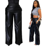 Faux Leather Wide-Leg Pants