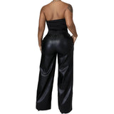 Faux Leather Wide-Leg Pants