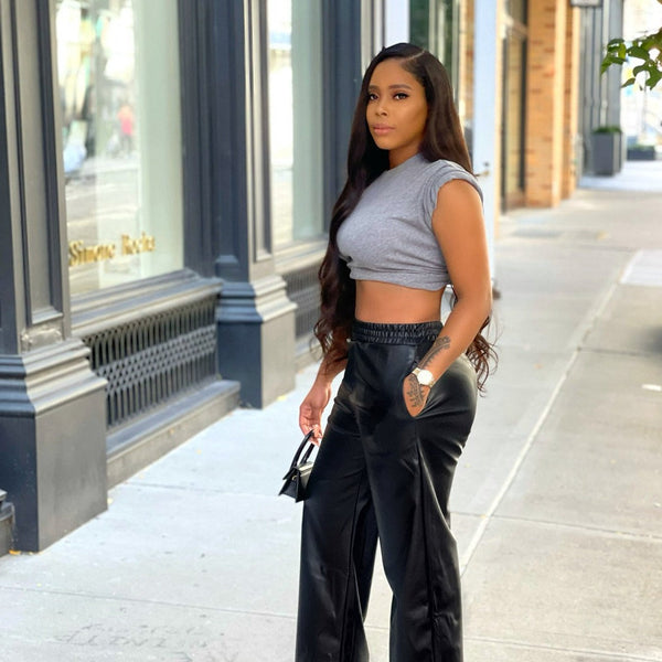 Faux Leather Wide-Leg Pants