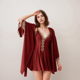Lace-Trim Satin Nightdress & Robe Set