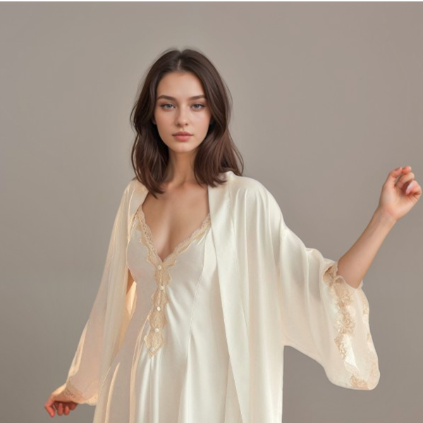 Lace-Trim Satin Nightdress & Robe Set