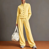 Stand Collar Cardigan & Wide-Leg Pants Set