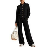 Stand Collar Cardigan & Wide-Leg Pants Set