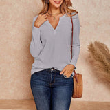 V-Neck Waffle Knit Henley Top