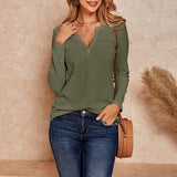 V-Neck Waffle Knit Henley Top