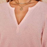 V-Neck Waffle Knit Henley Top