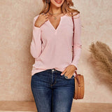 V-Neck Waffle Knit Henley Top