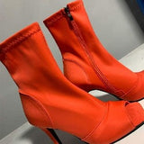 Women Fashion Plus Size Solid Color Zipper Peep-toe Boots