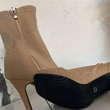 Women Fashion Plus Size Solid Color Zipper Peep-toe Boots