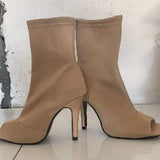 Women Fashion Plus Size Solid Color Zipper Peep-toe Boots