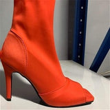 Women Fashion Plus Size Solid Color Zipper Peep-toe Boots