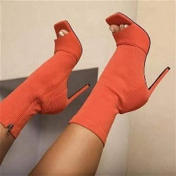 Women Fashion Plus Size Solid Color Zipper Peep-toe Boots