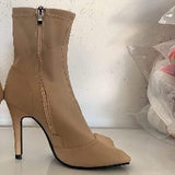 Women Fashion Plus Size Solid Color Zipper Peep-toe Boots