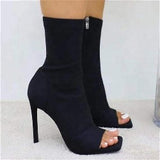 Women Fashion Plus Size Solid Color Zipper Peep-toe Boots