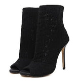 Women Simple Solid Color Peep-toe Knitting Hollow Out High Heels