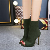 Women Simple Solid Color Peep-toe Knitting Hollow Out High Heels