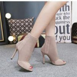 Women Simple Solid Color Peep-toe Knitting Hollow Out High Heels