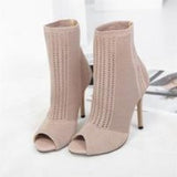 Women Simple Solid Color Peep-toe Knitting Hollow Out High Heels