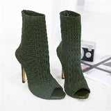 Women Simple Solid Color Peep-toe Knitting Hollow Out High Heels