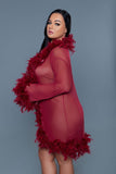 Knee Length Feather Robe With Ribbon Ties