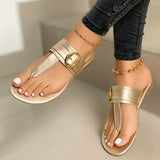 Summer Casual Flat Thong Metal Buckle Flat Slippers