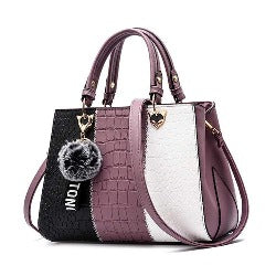 Women Fashion Color Blocking Plush And Letter Decoration Shoulder Bag